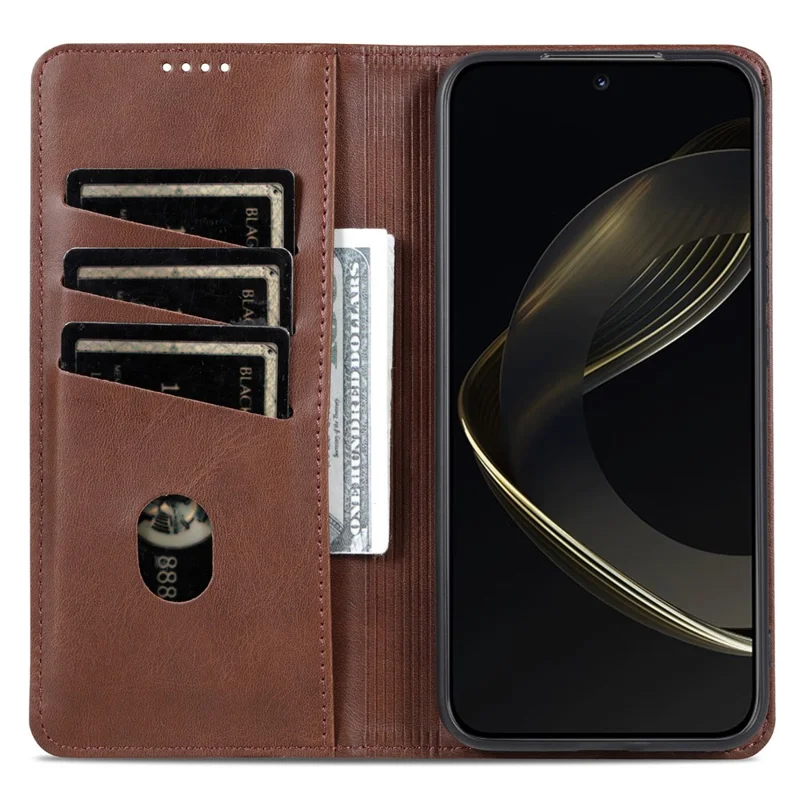 AZNS Phone Case  For Oppo A6x 5G  /  A6x 4G Cowhide Texture PU Leather Wallet Phone Cover - Coffee