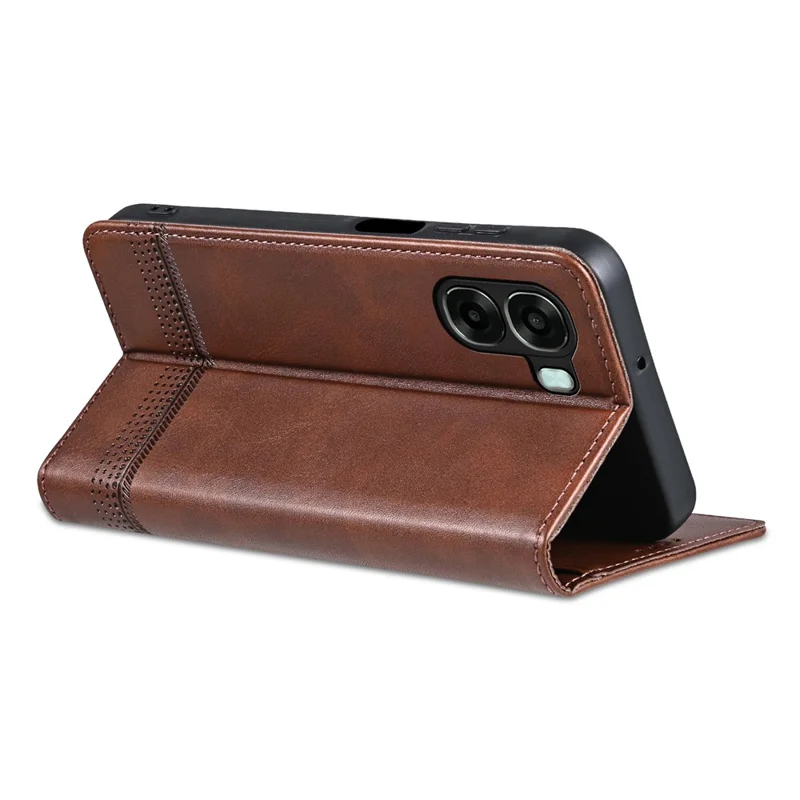 AZNS Phone Case  For Oppo A6x 5G  /  A6x 4G Cowhide Texture PU Leather Wallet Phone Cover - Coffee