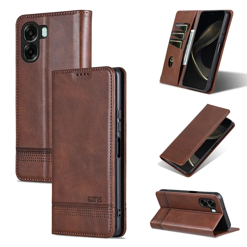 AZNS Phone Case  For Oppo A6x 5G  /  A6x 4G Cowhide Texture PU Leather Wallet Phone Cover - Coffee