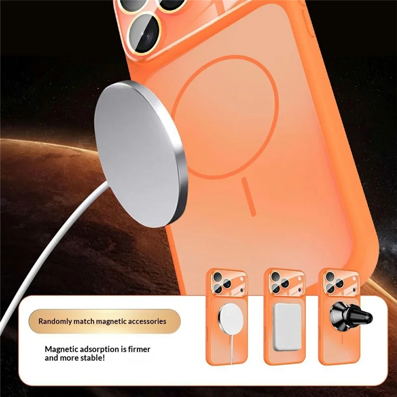 Compra em Volume para Capa iPhone 17 Pro Max Compatível com MagSafe, Capa à Prova de Choques TPU + PC com Película para Lente / Botão AI - Laranja