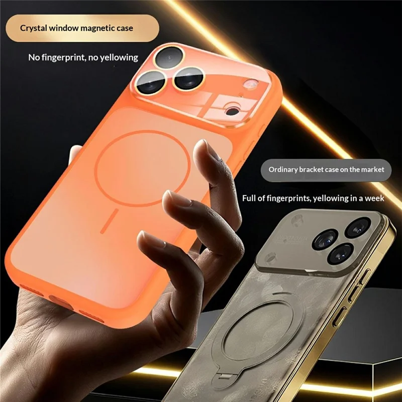 Achat en gros pour coque iPhone 17 Pro compatible MagSafe, étui anti-choc en TPU + PC avec film protecteur d'objectif / bouton IA - Orange