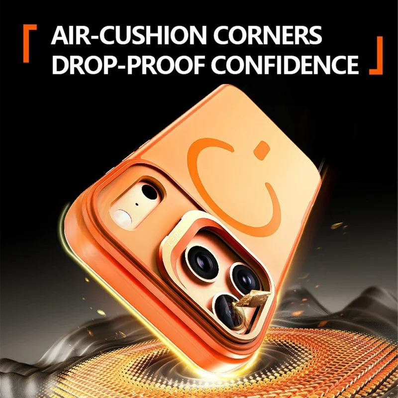 LEREACH Le-Luser Series For iPhone 17 Pro Case Compatible with MagSafe Metal Lens Kickstand TPU PC Phone Cover - Orange