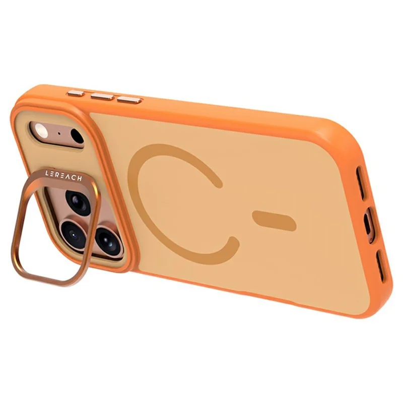 LEREACH Le-Luser Series For iPhone 17 Pro Case Compatible with MagSafe Metal Lens Kickstand TPU PC Phone Cover - Orange