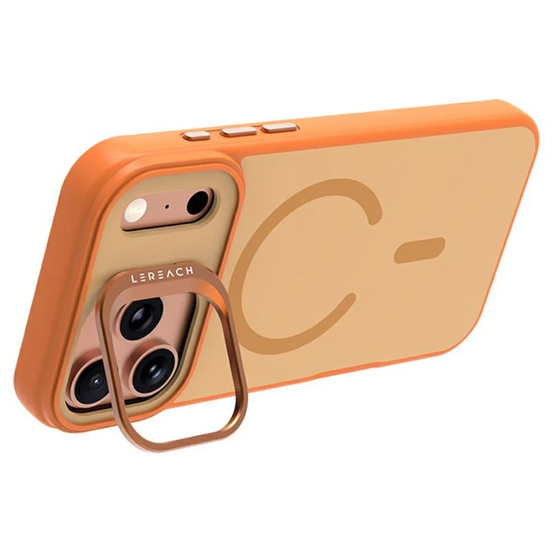 LEREACH Le-Luser Series For iPhone 17 Pro Case Compatible with MagSafe Metal Lens Kickstand TPU PC Phone Cover - Orange