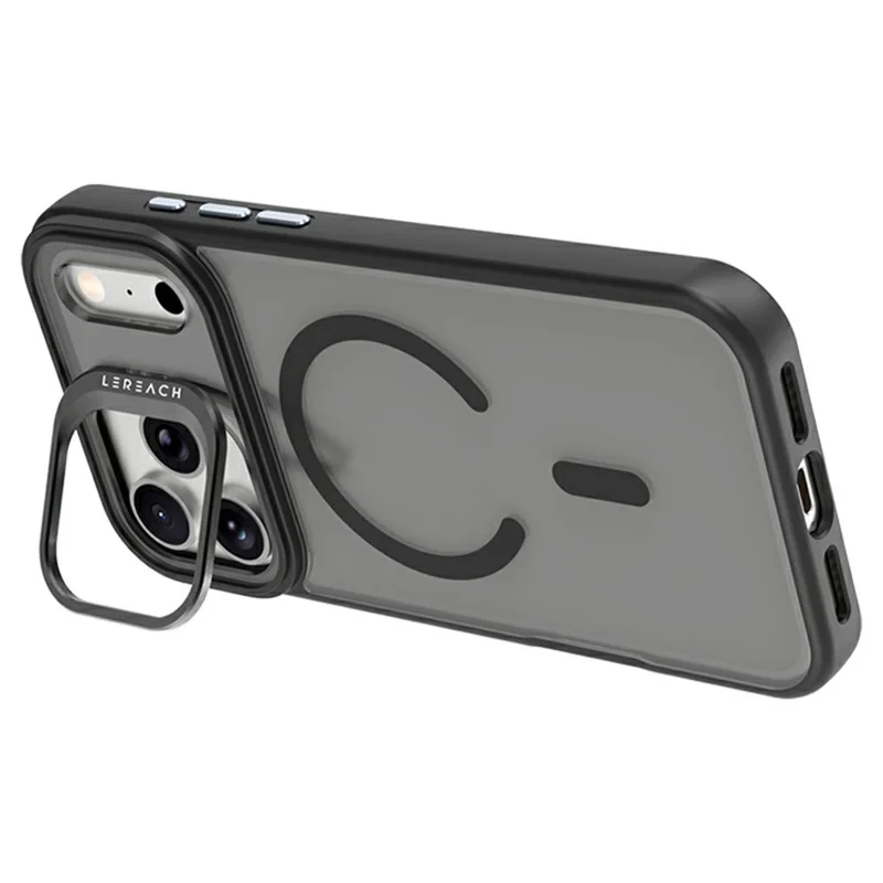 LEREACH Le-Luser Series For iPhone 17 Pro Case Compatible with MagSafe Metal Lens Kickstand TPU PC Phone Cover - Black