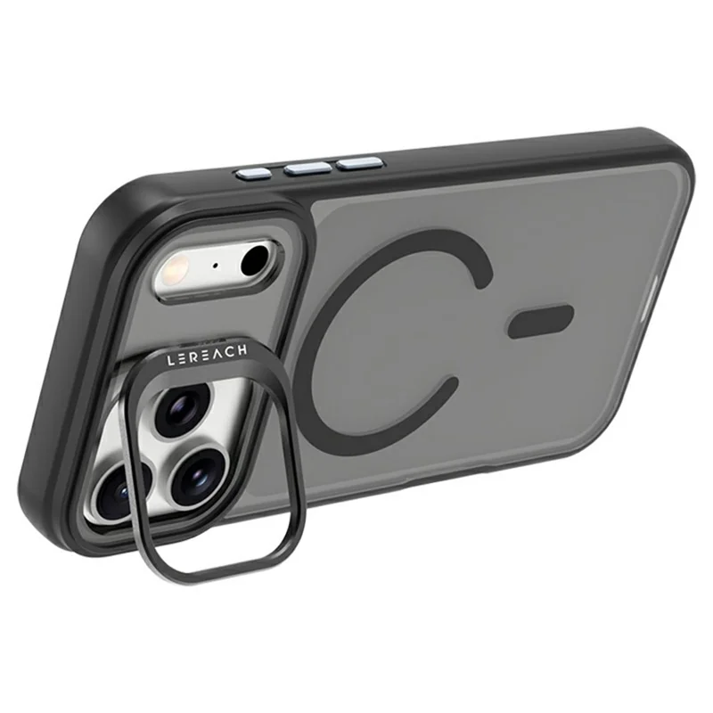 LEREACH Le-Luser Series For iPhone 17 Pro Case Compatible with MagSafe Metal Lens Kickstand TPU PC Phone Cover - Black