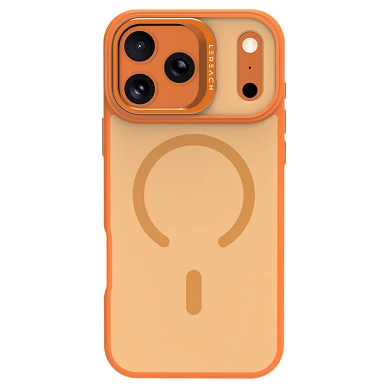 LEREACH Le-Luser Serie til iPhone 17 Pro Max Case Kompatibel med MagSafe Metal Linse Støtteben TPU PC Telefondæksel - Orange