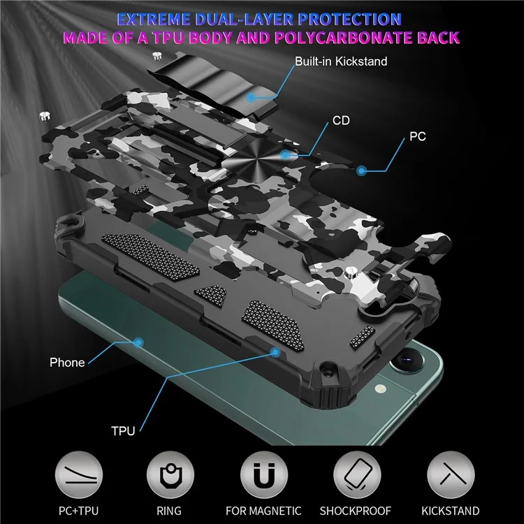 Para Samsung Galaxy S23+ Funda de Protección Camouflage Design, Militar Resistente a Caídas, Cubierta Suave de TPU y PC Dura con Soporte, Carcasa Resistente para Teléfono - Camuflaje Negro
