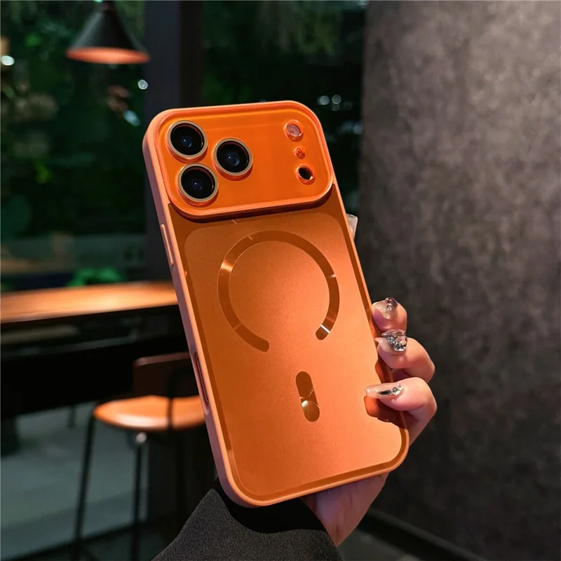 For iPhone 17 Pro Case Compatible with MagSafe TPU PC Phone Back Cover with Lens Film - Orange