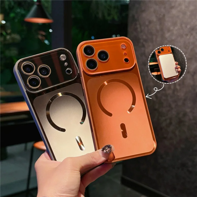 For iPhone 17 Pro Case Compatible with MagSafe TPU PC Phone Back Cover with Lens Film - Orange