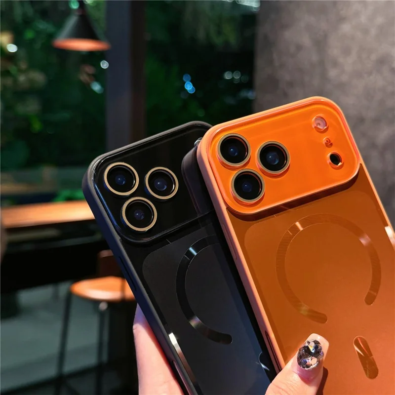 For iPhone 17 Pro Case Compatible with MagSafe TPU PC Phone Back Cover with Lens Film - Orange