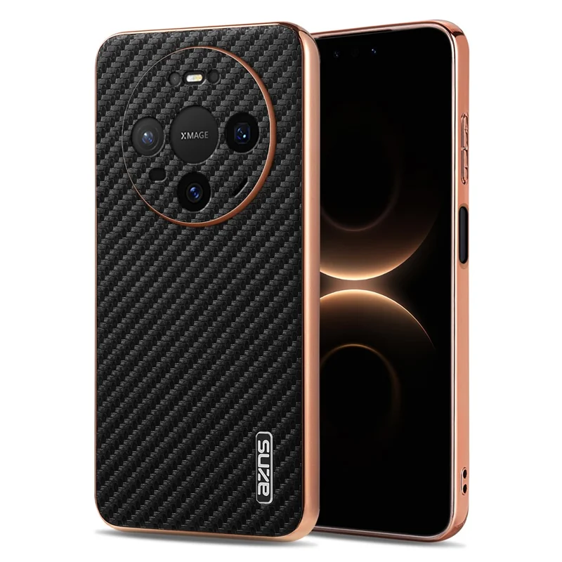 AZNS Phone Case For Huawei Mate 80 Pro  /  Mate 80 Electroplating Carbon Fiber Texture PU + TPU Phone Cover - Black