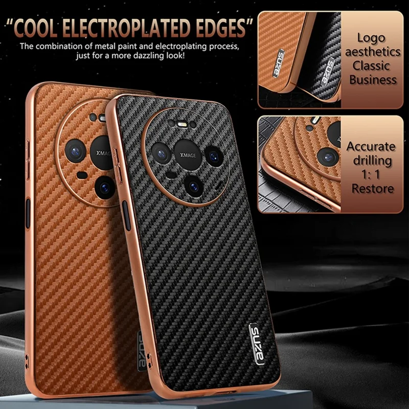 AZNS Phone Case For Huawei Mate 80 Pro  /  Mate 80 Electroplating Carbon Fiber Texture PU + TPU Phone Cover - Black