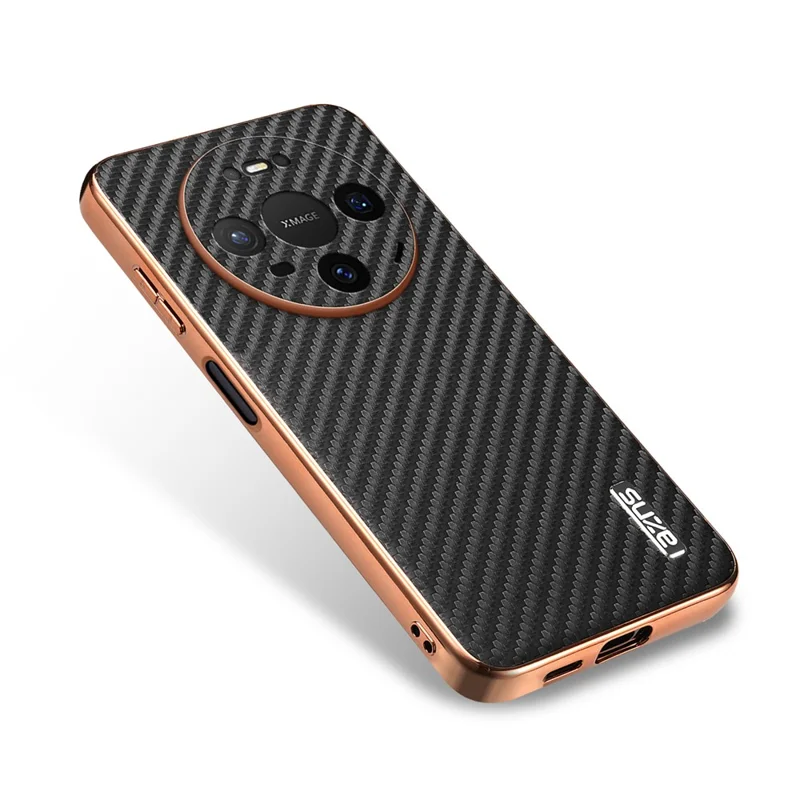 AZNS Phone Case For Huawei Mate 80 Pro  /  Mate 80 Electroplating Carbon Fiber Texture PU + TPU Phone Cover - Black