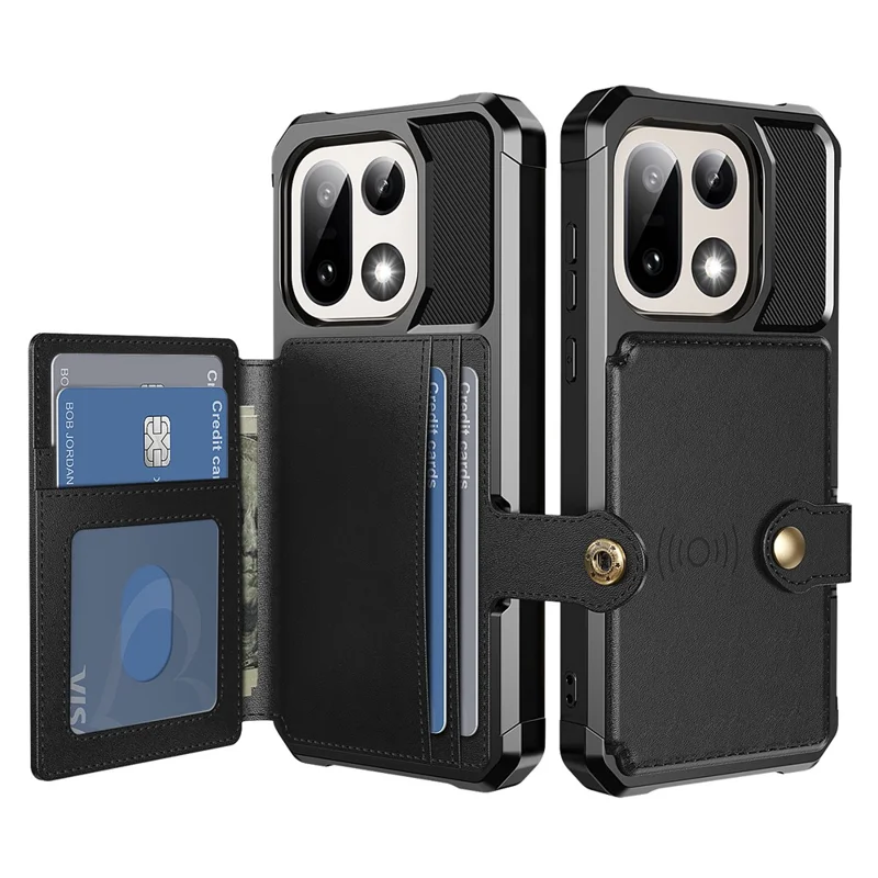 Obudowa na OnePlus 15 5G z uchwytem na kartę, tylna pokrywa z skóry PU i TPU - Czarny