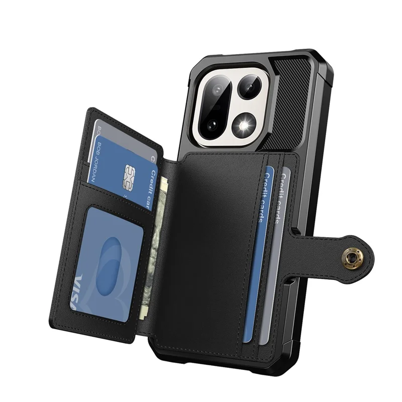Obudowa na OnePlus 15 5G z uchwytem na kartę, tylna pokrywa z skóry PU i TPU - Czarny