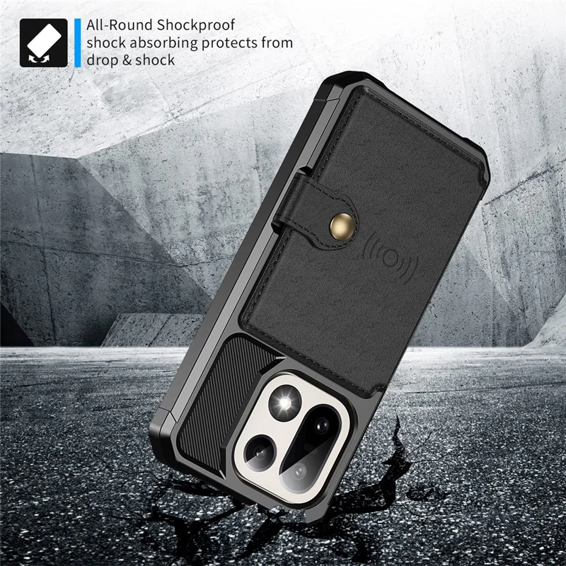 Obudowa na OnePlus 15 5G z uchwytem na kartę, tylna pokrywa z skóry PU i TPU - Czarny