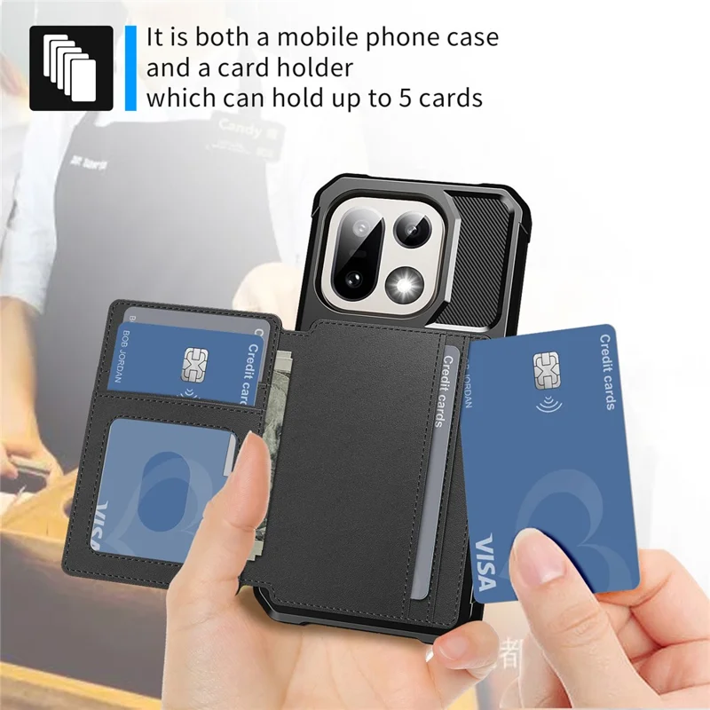 Obudowa na OnePlus 15 5G z uchwytem na kartę, tylna pokrywa z skóry PU i TPU - Czarny