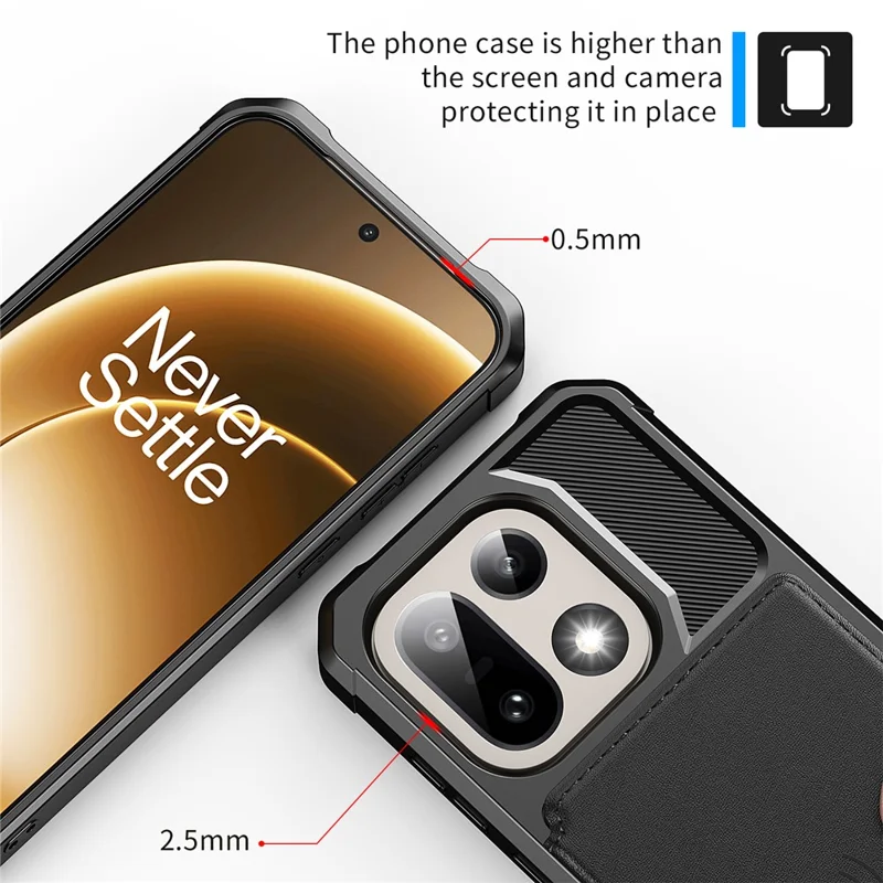 Obudowa na OnePlus 15 5G z uchwytem na kartę, tylna pokrywa z skóry PU i TPU - Czarny