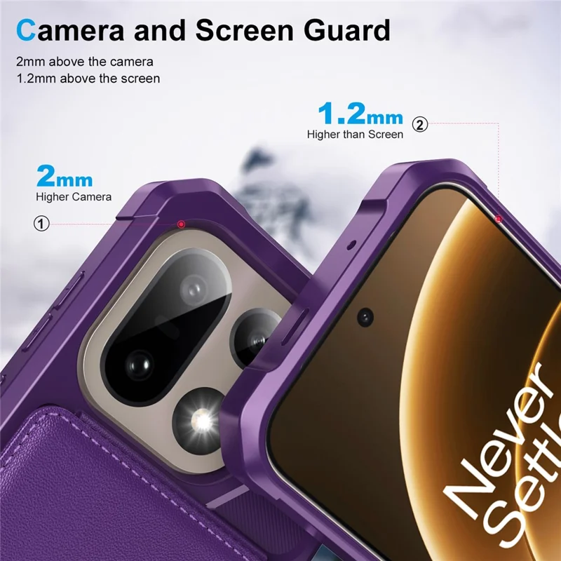 For OnePlus 15 5G Case with Card Slot Kickstand PU Leather + TPU Phone Cover - Purple