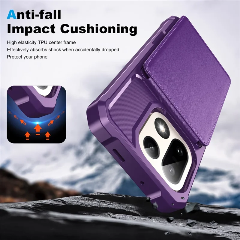 For OnePlus 15 5G Case with Card Slot Kickstand PU Leather + TPU Phone Cover - Purple