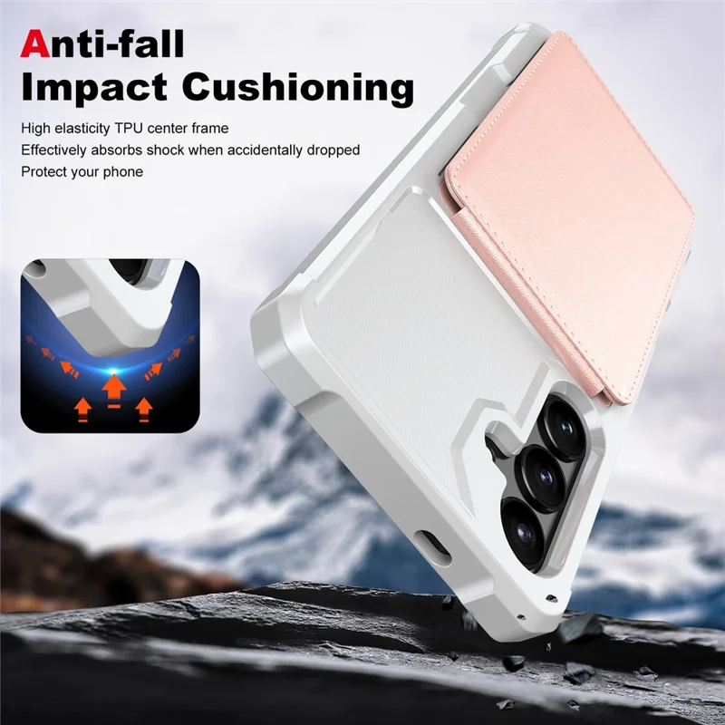 For Samsung Galaxy S25 FE Case Vertical Flip Card Slot Kickstand Leather + TPU Phone Cover - Light Pink