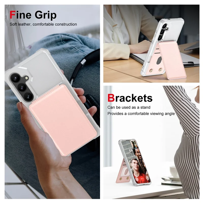 For Samsung Galaxy S25 FE Case Vertical Flip Card Slot Kickstand Leather + TPU Phone Cover - Light Pink