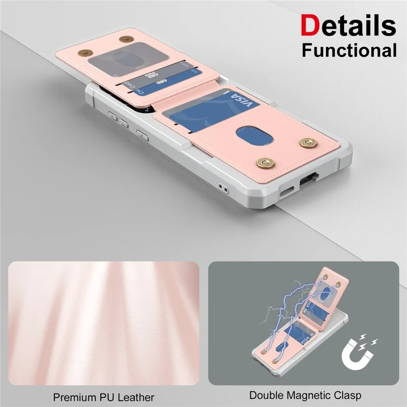 For Samsung Galaxy S25 FE Case Vertical Flip Card Slot Kickstand Leather + TPU Phone Cover - Light Pink
