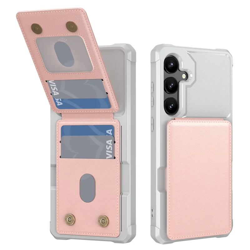 For Samsung Galaxy S25 FE Case Vertical Flip Card Slot Kickstand Leather + TPU Phone Cover - Light Pink