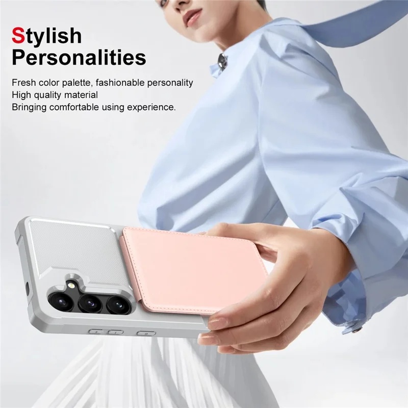 For Samsung Galaxy S25 FE Case Vertical Flip Card Slot Kickstand Leather + TPU Phone Cover - Light Pink