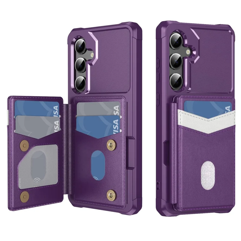Samsung Galaxy S25 FE-hoesje met RFID-blokkering, kaartsleuf, standaard en lederen + TPU-telefoonhoes - Paars