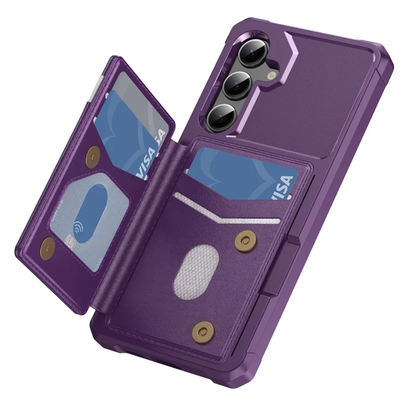 Samsung Galaxy S25 FE-hoesje met RFID-blokkering, kaartsleuf, standaard en lederen + TPU-telefoonhoes - Paars