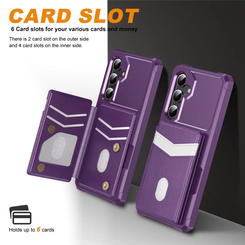 Samsung Galaxy S25 FE-hoesje met RFID-blokkering, kaartsleuf, standaard en lederen + TPU-telefoonhoes - Paars