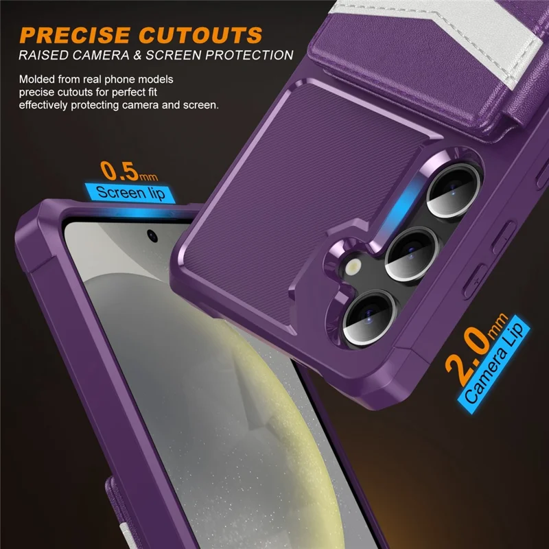 Samsung Galaxy S25 FE-hoesje met RFID-blokkering, kaartsleuf, standaard en lederen + TPU-telefoonhoes - Paars