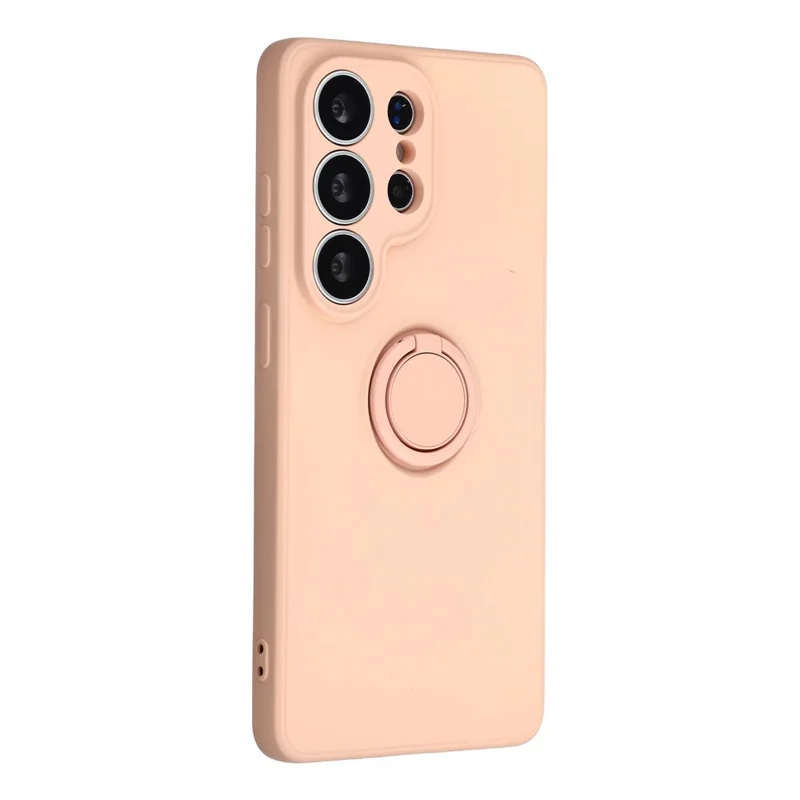 Capa de Silicone para Samsung Galaxy S26 Ultra com Anel Suporte Giratório e Alça - Rosa