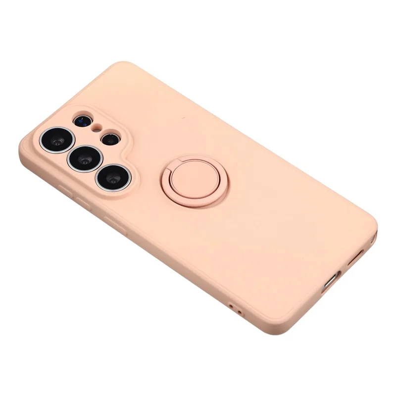 Capa de Silicone para Samsung Galaxy S26 Ultra com Anel Suporte Giratório e Alça - Rosa