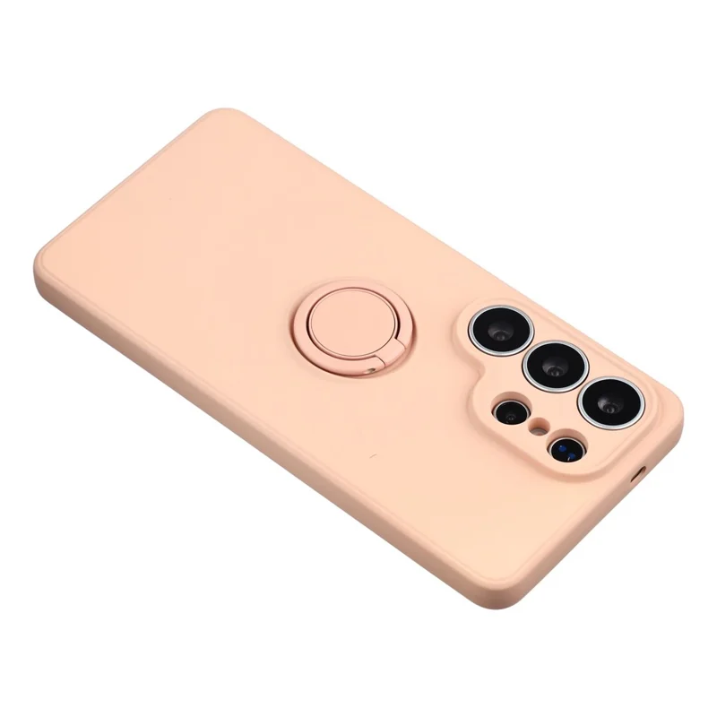 Capa de Silicone para Samsung Galaxy S26 Ultra com Anel Suporte Giratório e Alça - Rosa