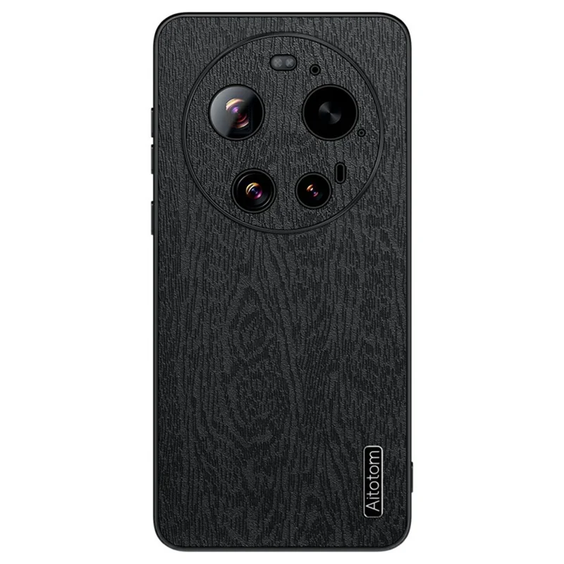 For Xiaomi 17 Ultra 5G Case Wood Texture PU Leather Coated PC TPU Phone Cover - Black