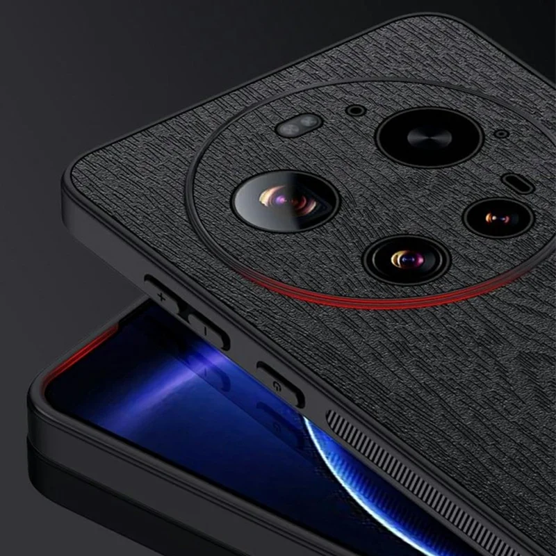 For Xiaomi 17 Ultra 5G Case Wood Texture PU Leather Coated PC TPU Phone Cover - Black