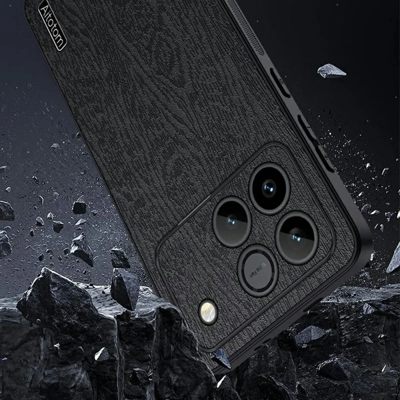 For Honor Win 5G Etui med træstruktur og PU-læderbehandling PC TPU telefondæksel - Sort