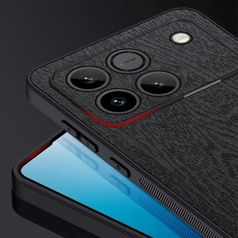 For Honor Win 5G Etui med træstruktur og PU-læderbehandling PC TPU telefondæksel - Sort