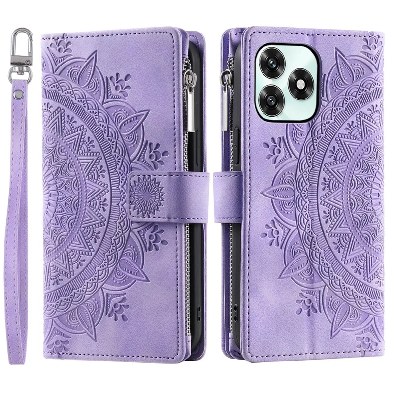 Wallet Case For Honor Play10A 4G  /  X5c Plus 4G  /  X5c 4G Mandala Flower Pattern PU Leather Phone Cover with Wrist Strap - Purple
