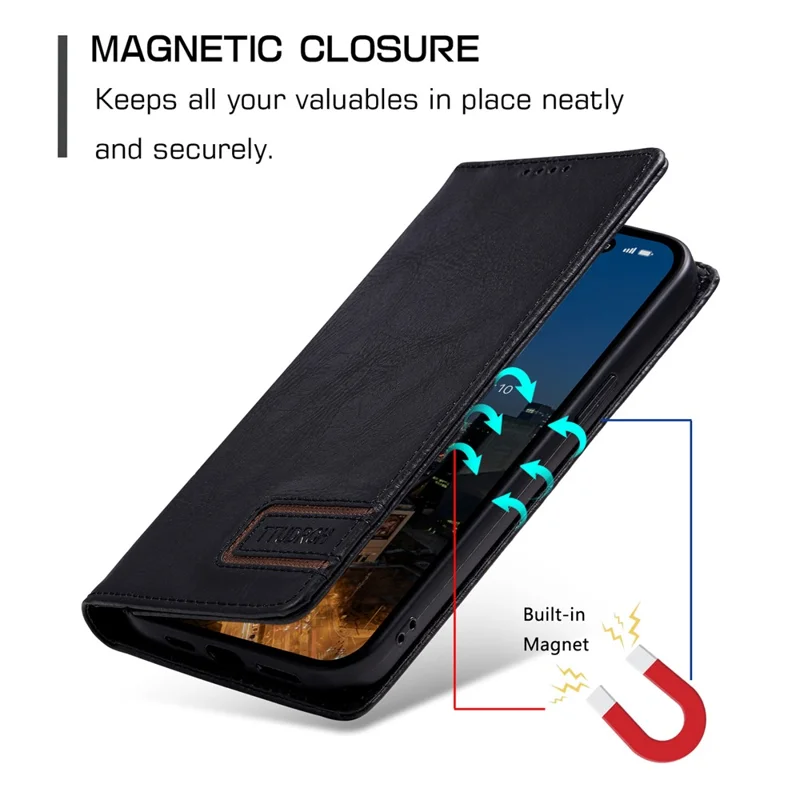 TTUDRCH Style 007 Leather Case For Honor Play10A 4G  /  X5c Plus 4G  /  X5c 4G RFID Blocking Wallet Stand Phone Cover - Black