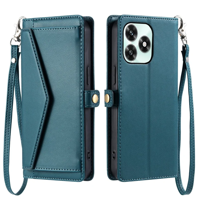 Leather Case For Honor Play10A 4G  /  X5c Plus 4G  /  X5c 4G with Wrist Strap Wallet Stand Phone Cover - Blackish Green