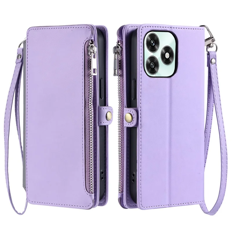 Phone Case For Honor Play10A 4G  /  X5c Plus 4G  /  X5c 4G TPU + PU Leather Wallet Phone Cover with Wrist Strap - Purple