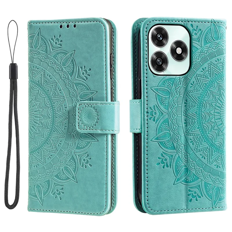 Stand Case For Honor Play10A 4G  /  X5c Plus 4G  /  X5c 4G Imprinted Totem PU Leather Wallet Phone Cover with Wrist Strap - Mint Green