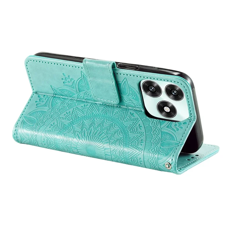 Stand Case For Honor Play10A 4G  /  X5c Plus 4G  /  X5c 4G Imprinted Totem PU Leather Wallet Phone Cover with Wrist Strap - Mint Green