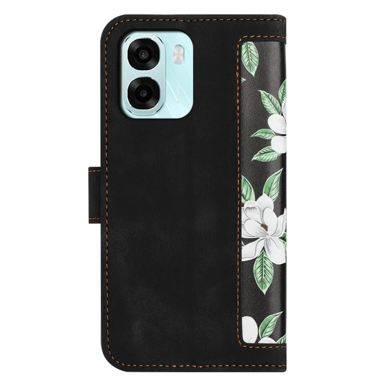 For Oppo A6x 5G Case PU Leather Floral Phone Cover with Card Slots - Black