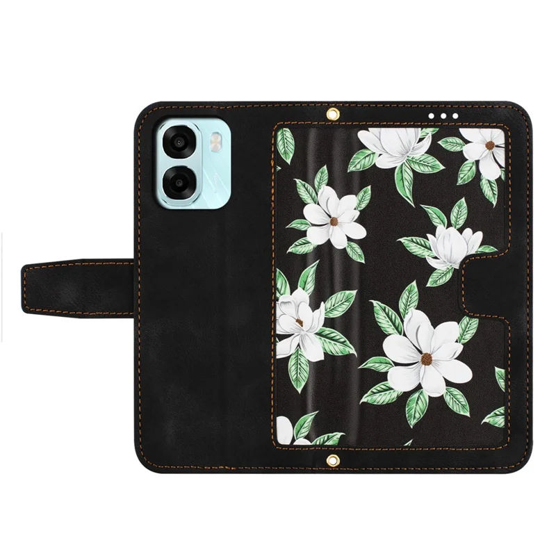 For Oppo A6x 5G Case PU Leather Floral Phone Cover with Card Slots - Black