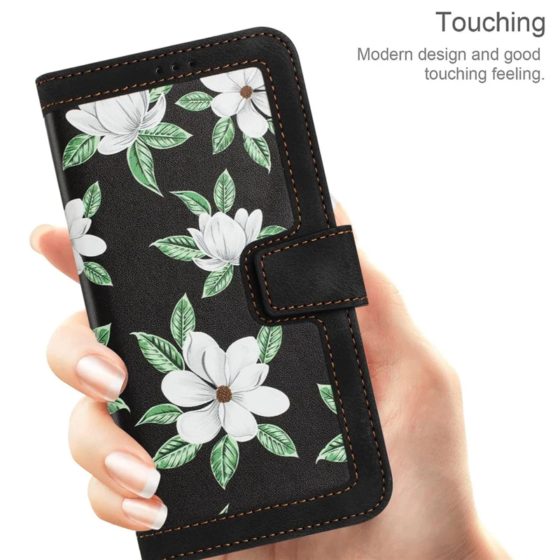 For Oppo A6x 5G Case PU Leather Floral Phone Cover with Card Slots - Black